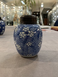 A Chinese wucai vase and seven blue and white jarlets, 19th C.