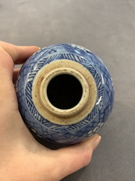 A Chinese wucai vase and seven blue and white jarlets, 19th C.