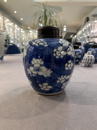 A Chinese wucai vase and seven blue and white jarlets, 19th C.