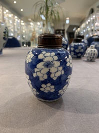 A Chinese wucai vase and seven blue and white jarlets, 19th C.