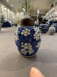 A Chinese wucai vase and seven blue and white jarlets, 19th C.
