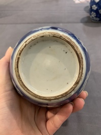 A Chinese wucai vase and seven blue and white jarlets, 19th C.