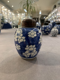 A Chinese wucai vase and seven blue and white jarlets, 19th C.
