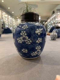 A Chinese wucai vase and seven blue and white jarlets, 19th C.