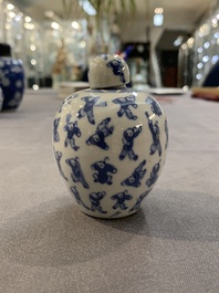 A Chinese wucai vase and seven blue and white jarlets, 19th C.