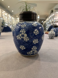 A Chinese wucai vase and seven blue and white jarlets, 19th C.