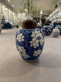 A Chinese wucai vase and seven blue and white jarlets, 19th C.