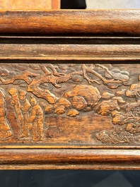 A rare and exceptional Chinese huanghuali sedan chair, Jianyu 肩輿, signed Zhang Dai 張岱, 17th C.
