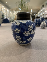 A Chinese wucai vase and seven blue and white jarlets, 19th C.