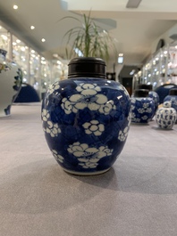 A Chinese wucai vase and seven blue and white jarlets, 19th C.