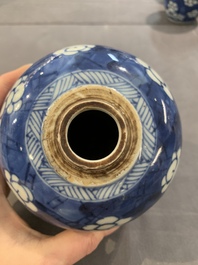 A Chinese wucai vase and seven blue and white jarlets, 19th C.