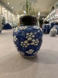 A Chinese wucai vase and seven blue and white jarlets, 19th C.