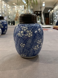 A Chinese wucai vase and seven blue and white jarlets, 19th C.