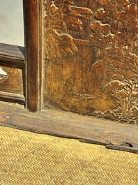 A rare and exceptional Chinese huanghuali sedan chair, Jianyu 肩輿, signed Zhang Dai 張岱, 17th C.