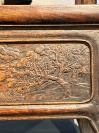 A rare and exceptional Chinese huanghuali sedan chair, Jianyu 肩輿, signed Zhang Dai 張岱, 17th C.