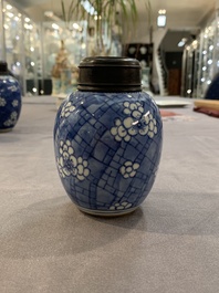 A Chinese wucai vase and seven blue and white jarlets, 19th C.