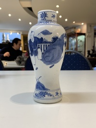 Three Chinese blue and white vases with antiquities, dragons and figures, 19th C.