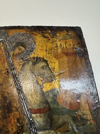 A silver-adorned icon of St. George slaying the dragon, Greece, probably 17th C.