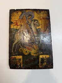 A silver-adorned icon of St. George slaying the dragon, Greece, probably 17th C.