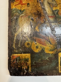 A silver-adorned icon of St. George slaying the dragon, Greece, probably 17th C.