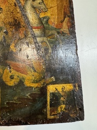 A silver-adorned icon of St. George slaying the dragon, Greece, probably 17th C.