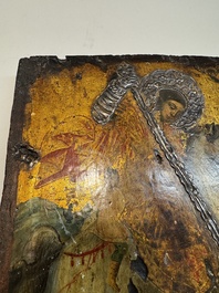 A silver-adorned icon of St. George slaying the dragon, Greece, probably 17th C.