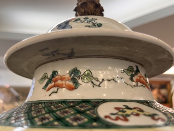 A Chinese famille verte vase and cover mounted as a lamp, 19th C.