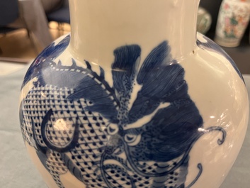 A Chinese blue and white 'mythical animals' vase, Kangxi mark, 19/20th C.
