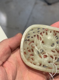 Three Chinese reticulated jade plaques, Ming/Qing
