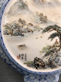 A Chinese famille rose 'landscape' 'hu' vase, signed Guiying 桂英, Jingdezhen mark, 20th C.