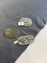 Three Chinese reticulated jade plaques, Ming/Qing