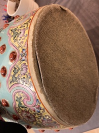 A pair of Chinese famille rose turquoise-ground 'dragon' garden seats, Republic