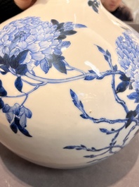 A Chinese blue and white 'tianqiuping' 'peony' vase, Qianlong mark, Republic
