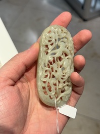Three Chinese reticulated jade plaques, Ming/Qing