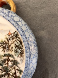 A Chinese famille rose 'landscape' 'hu' vase, signed Guiying 桂英, Jingdezhen mark, 20th C.
