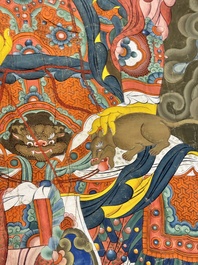 A series of four very large Sino-Tibetan thangkas of the Four Heavenly Kings, 19th C.