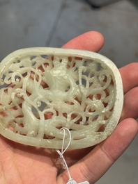 Three Chinese reticulated jade plaques, Ming/Qing