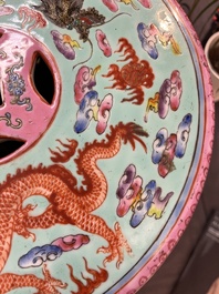 A pair of Chinese famille rose turquoise-ground 'dragon' garden seats, Republic