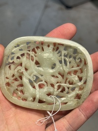 Three Chinese reticulated jade plaques, Ming/Qing