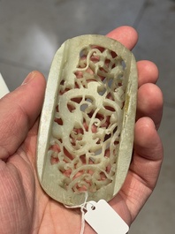Three Chinese reticulated jade plaques, Ming/Qing