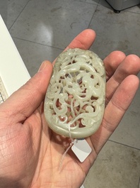 Three Chinese reticulated jade plaques, Ming/Qing