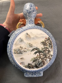 A Chinese famille rose 'landscape' 'hu' vase, signed Guiying 桂英, Jingdezhen mark, 20th C.