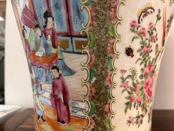A pair of Chinese Canton famille rose vases and covers with narrative design, 19th C.