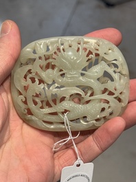 Three Chinese reticulated jade plaques, Ming/Qing