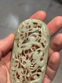 Three Chinese reticulated jade plaques, Ming/Qing