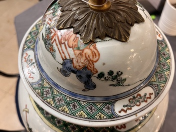 A Chinese famille verte vase and cover mounted as a lamp, 19th C.
