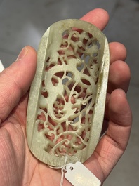 Three Chinese reticulated jade plaques, Ming/Qing