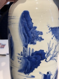 A fine Chinese blue and white sleeve vase with narrative design, Transitional period