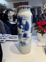 A fine Chinese blue and white sleeve vase with narrative design, Transitional period