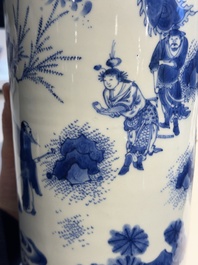 A fine Chinese blue and white sleeve vase with narrative design, Transitional period